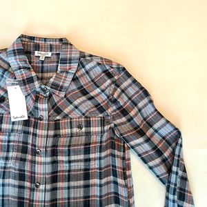 NWT Splendid Cotton Plaid Shirt Button Down Collar